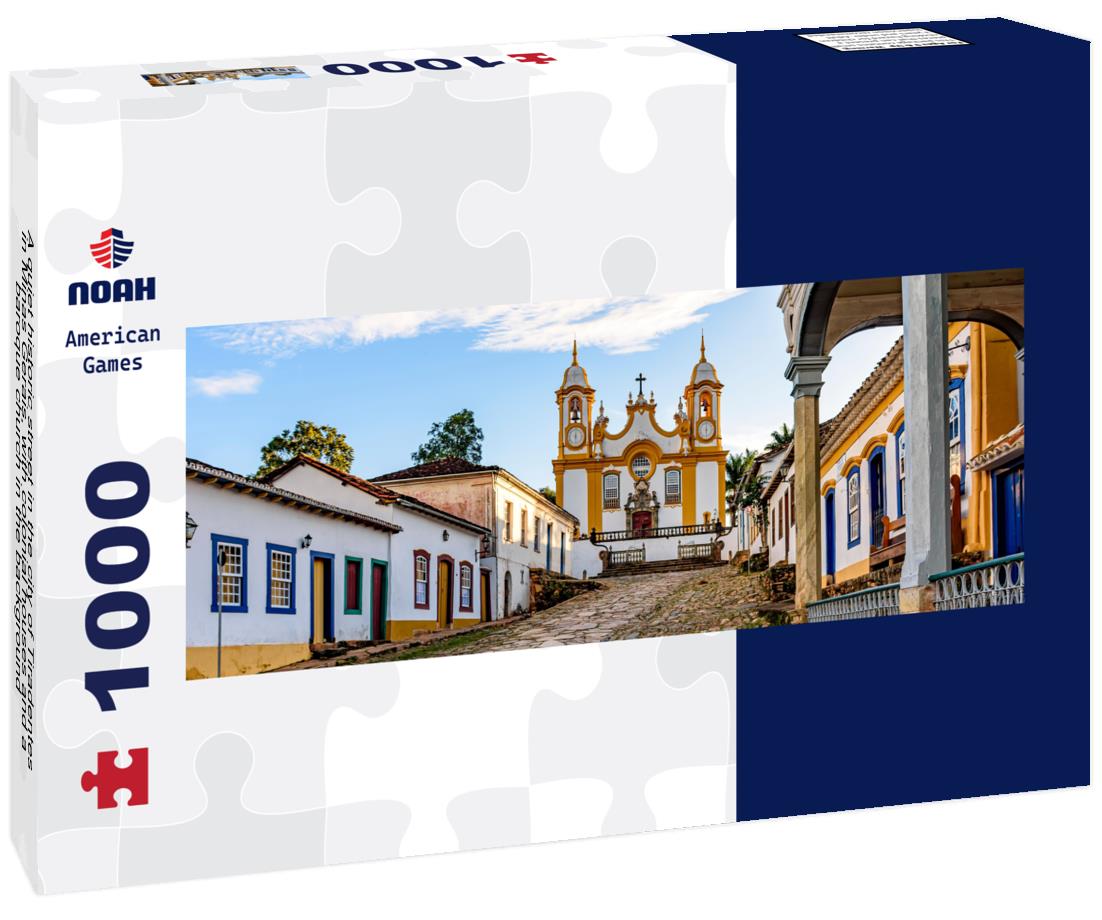 Noah Jigsaw Puzzle A quiet historic street in the city of Tiradentes in Minas Gerais, with colonial houses and a baroque church in the background panorama 1000 pieces