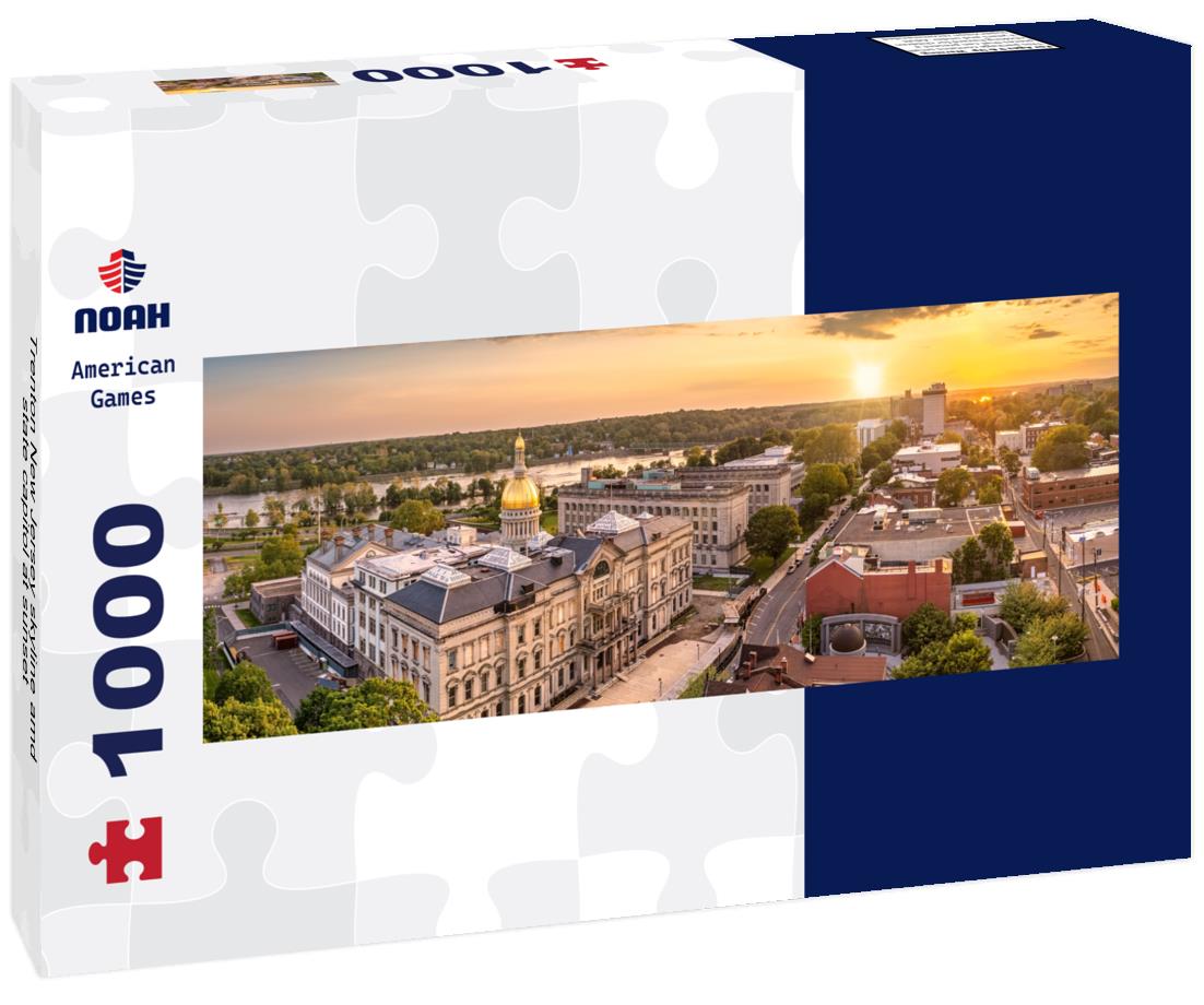 Trenton New Jersey skyline amd state capitol at sunset 1000pc Panoramic Puzzle