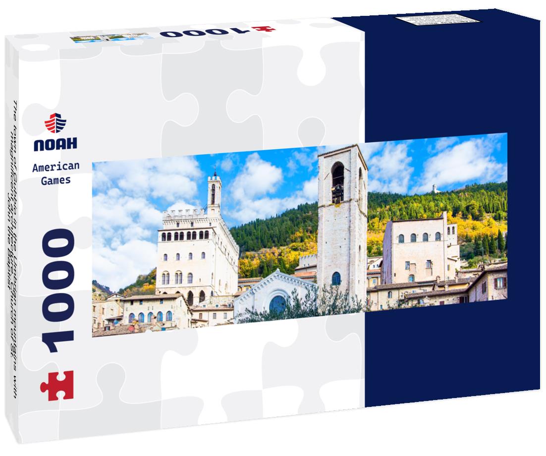 Noah Jigsaw Puzzle The town of Gubbio in the Umbrian mountains with magnificent architecture. Church of St. John the Baptist - the first cathedral in the city, the facade is in the Gothic style. Italy panorama 1000 pieces
