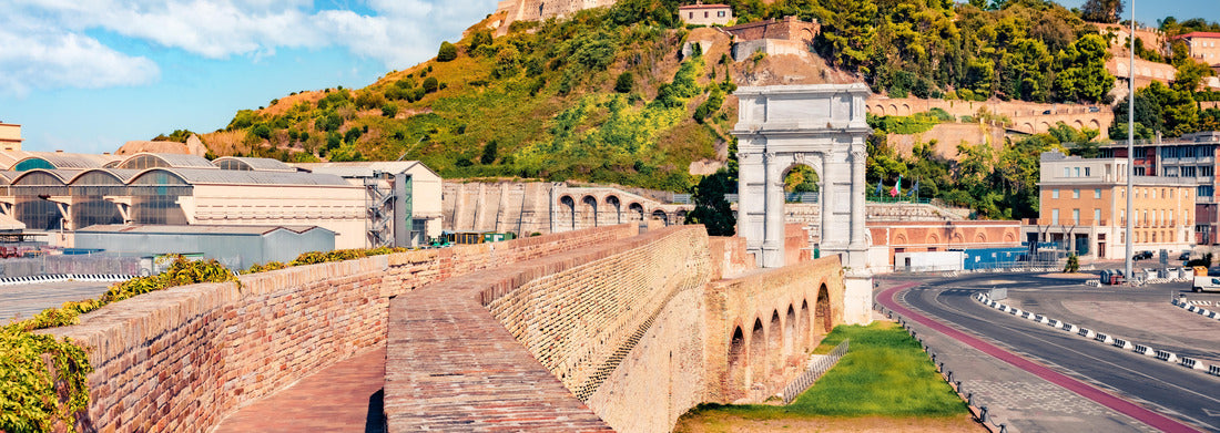 Noah Jigsaw Puzzle Beautiful view of the Arch of Trajan and the Cattedrale di San Ciriaco church in the background. Sunny summer city of Ancona, Italy panorama 1000 pieces