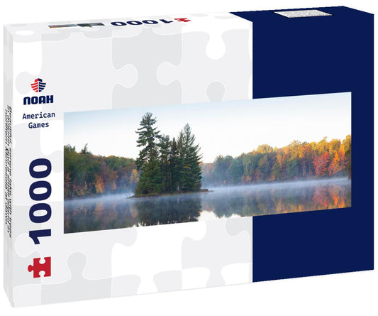 Noah Jigsaw Puzzle Beautiful, serene lake with trees in autumn and a small island in northern Minnesota at dawn panorama 1000 pieces