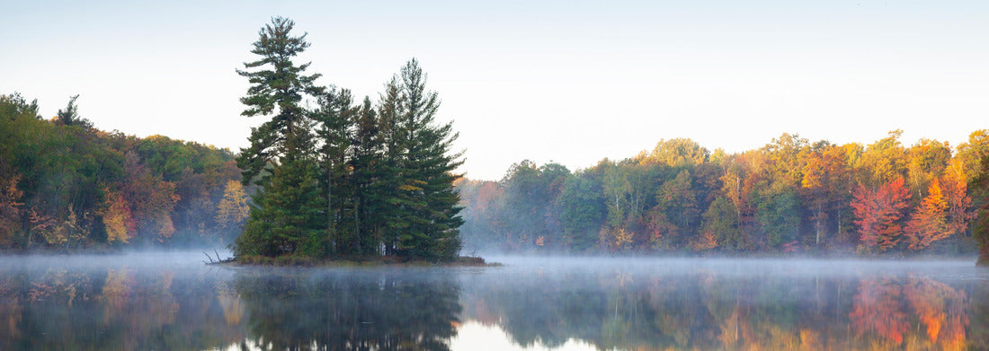 Noah Jigsaw Puzzle Beautiful, serene lake with trees in autumn and a small island in northern Minnesota at dawn panorama 1000 pieces