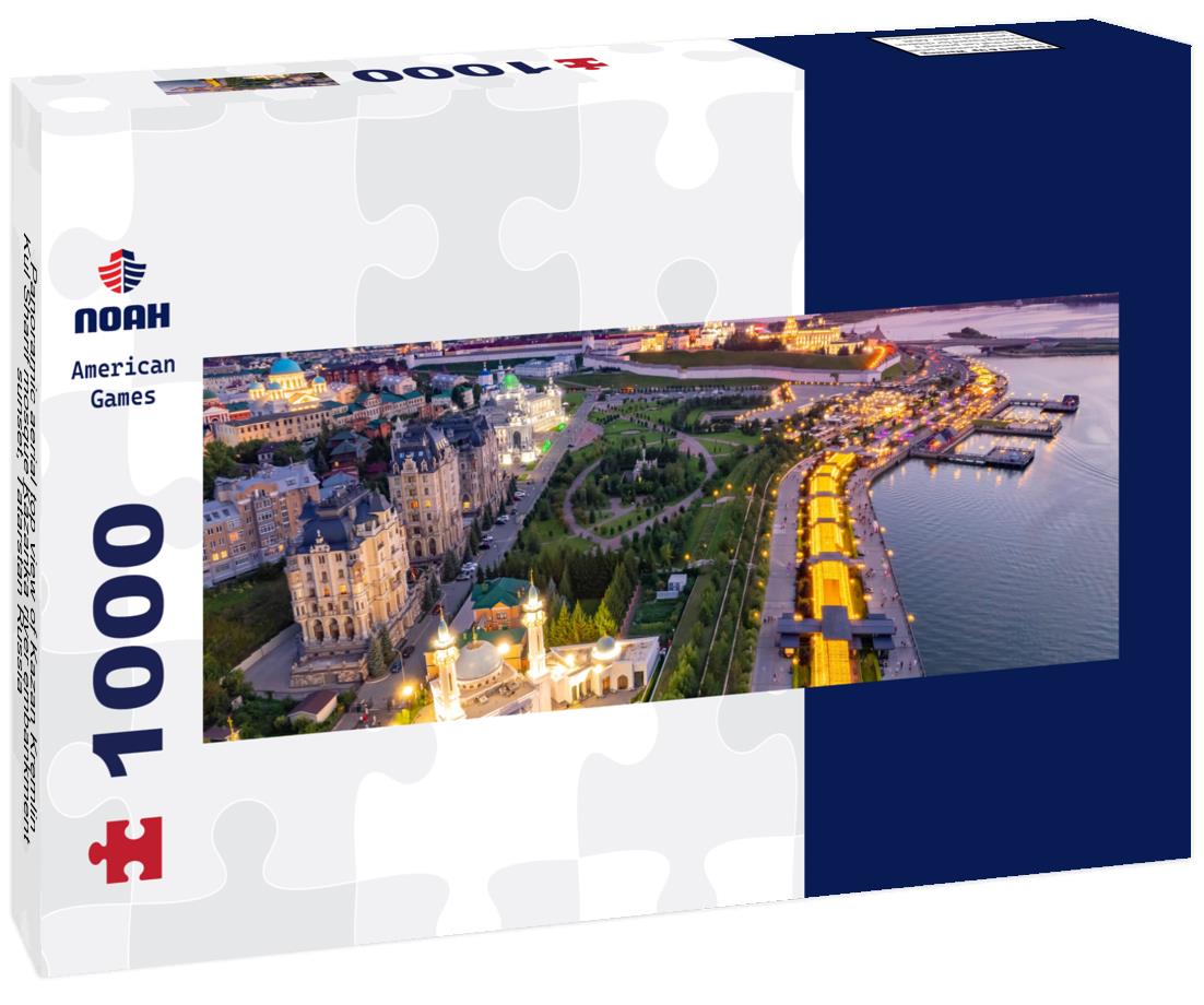 Noah Jigsaw Puzzle Panoramic aerial top view of Kazan Kremlin Kul Sharif mosque Kazanka river embankment sunset, Tatarstan Russia panorama 1000 pieces