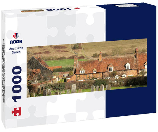 Noah Jigsaw Puzzle Turville Village in Buckinghamshire, England, with windmill on the Chiltern Hills seen from the churchyard panorama 1000 pieces