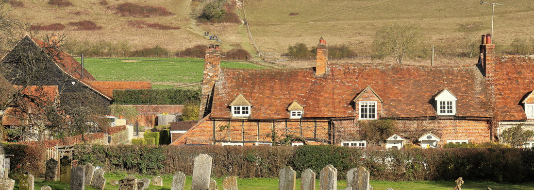 Noah Jigsaw Puzzle Turville Village in Buckinghamshire, England, with windmill on the Chiltern Hills seen from the churchyard panorama 1000 pieces