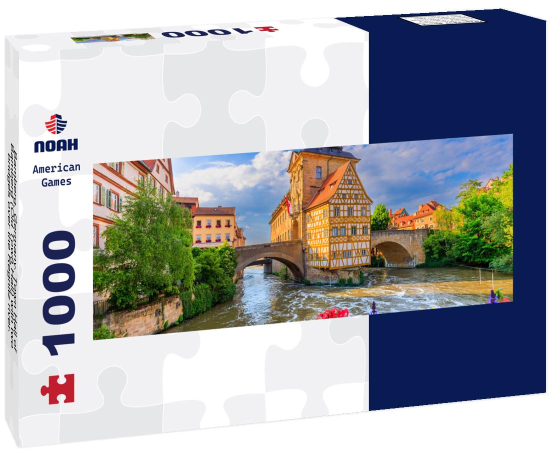 Noah Jigsaw Puzzle Bamberg, Germany. Town Hall of Bamberg (Old Town Hall) with two bridges over the Regnitz river. Upper Franconia, Bavaria panorama 1000 pieces