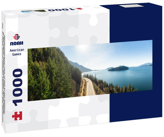 Noah Jigsaw Puzzle Aerial panoramic view of sea to sky highway at the Pacific Ocean west coast. Sunny winter day. In Howe Sound between Vancouver and Squamish, British Columbia, Canada panorama 1000 pieces