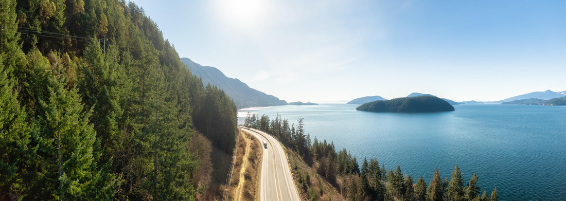 Noah Jigsaw Puzzle Aerial panoramic view of sea to sky highway at the Pacific Ocean west coast. Sunny winter day. In Howe Sound between Vancouver and Squamish, British Columbia, Canada panorama 1000 pieces