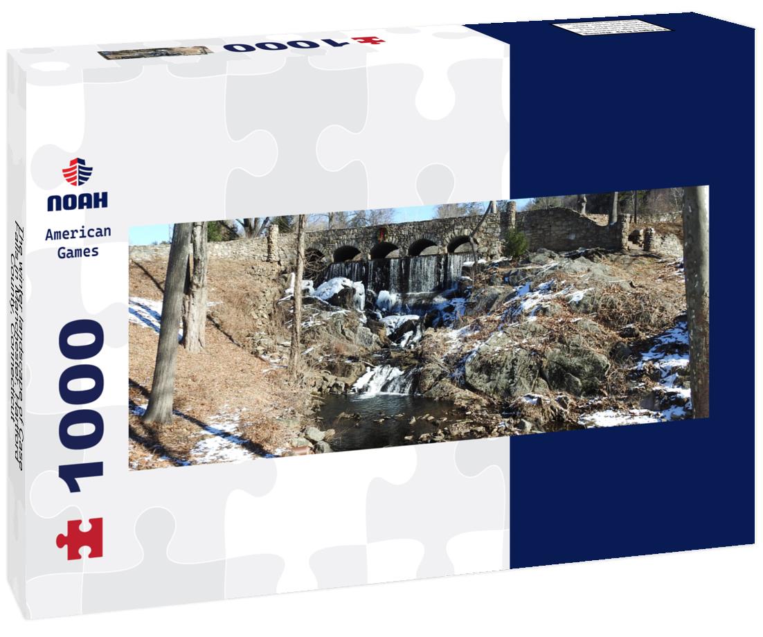 The winter landscape of Case Falls in Manchester, Hartford County, Connecticut 1000pc Panoramic Puzzle