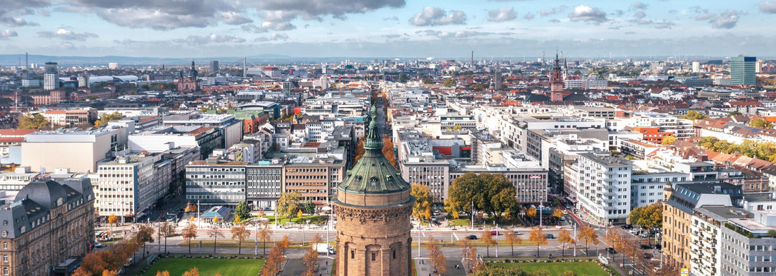 Noah Jigsaw Puzzle Autumnal city of Mannheim, Baden-Württemberg, Germany. Friedrichsplatz with the Mannheim Water Tower in the foreground panorama 1000 pieces
