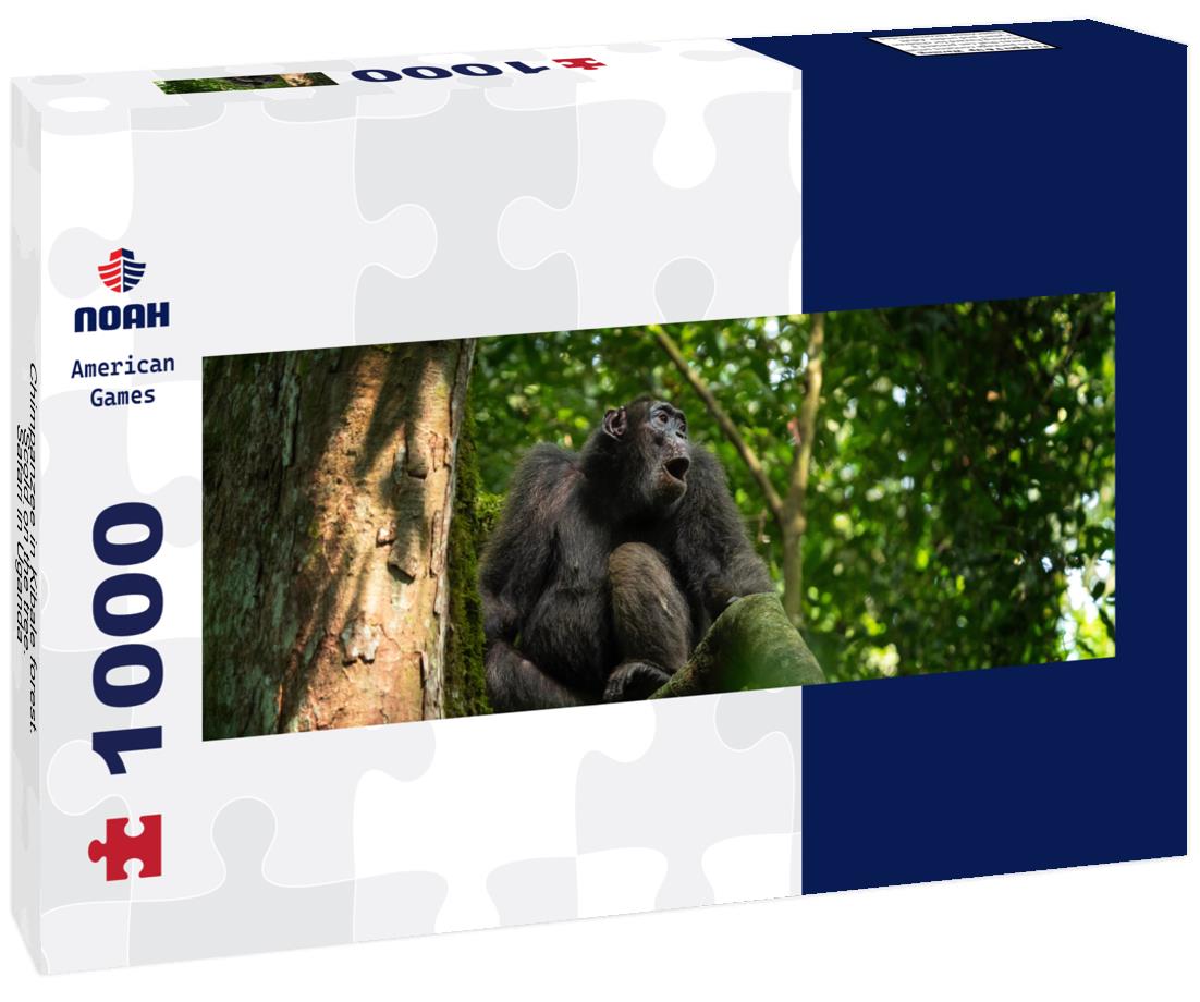 Noah Jigsaw Puzzle Chimpanzee in Kibale forest. Scold on the tree. Safari in Uganda panorama 1000 pieces