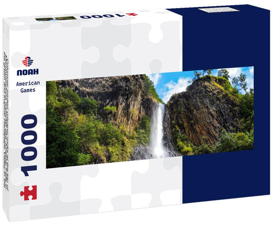 Noah Jigsaw Puzzle Columnar jointed volcanic rocks at the top of Manawaiopuna waterfall aka Jurassic Falls in the green and tropical Hanapepe Valley in the center of Kauai island, Hawaii, USA panorama 1000 pieces