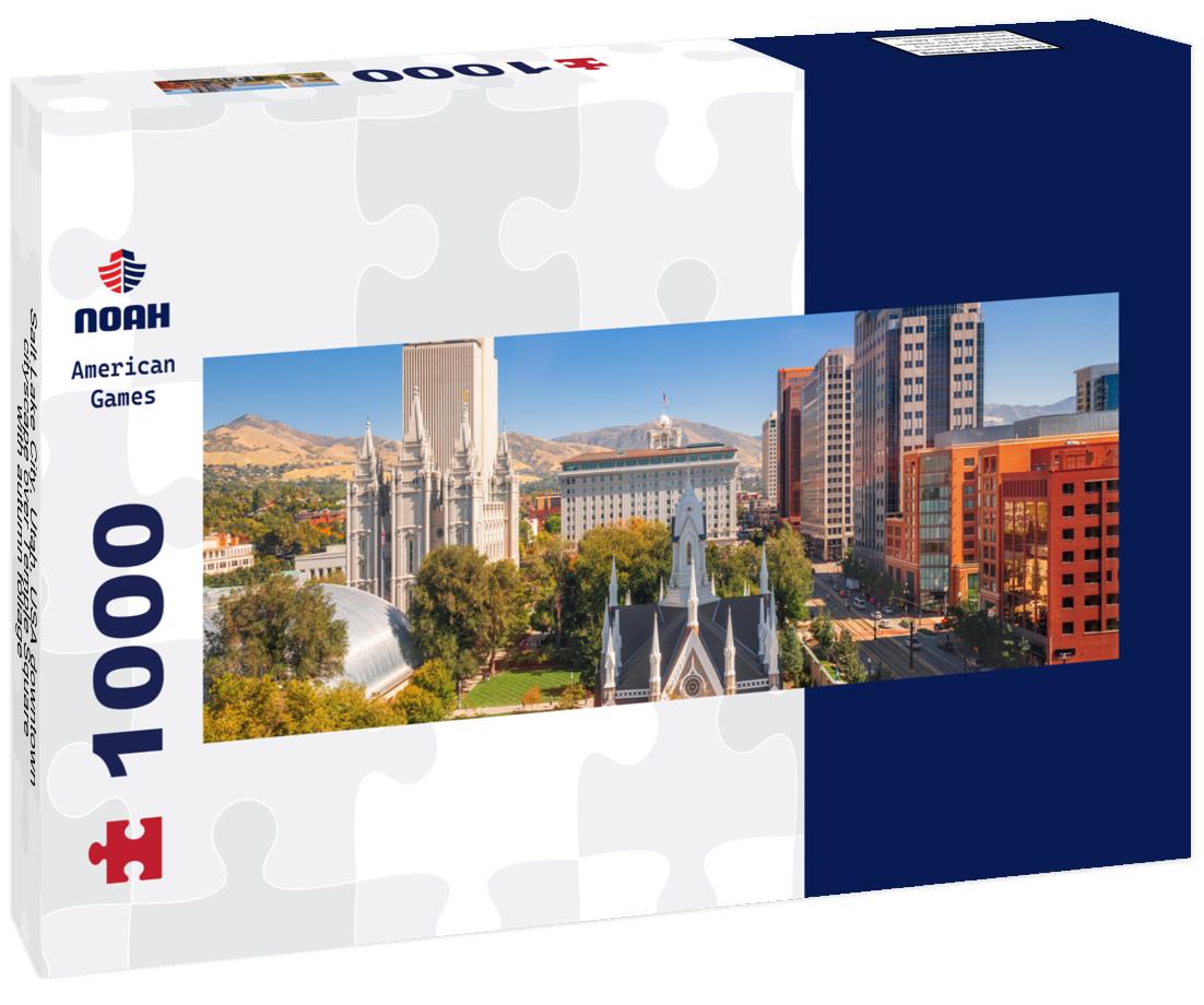 Noah Jigsaw Puzzle Salt Lake City, Utah, USA downtown cityscape over Temple Square with autumn foliage panorama 1000 pieces