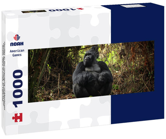 Noah Jigsaw Puzzle Gorillas in the mountains of Mgahinga Gorilla National Park. Gorilla in the forest. Rare animals in Uganda. Animals in their natural habitat panorama 1000 pieces