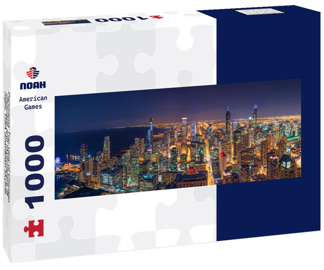 Noah Jigsaw Puzzle Panorama Top-view of Chicago cityscape and skyscrapers at night, USA downtown skyline panorama 1000 pieces