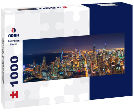 Noah Jigsaw Puzzle Panorama Top-view of Chicago cityscape and skyscrapers at night, USA downtown skyline panorama 1000 pieces