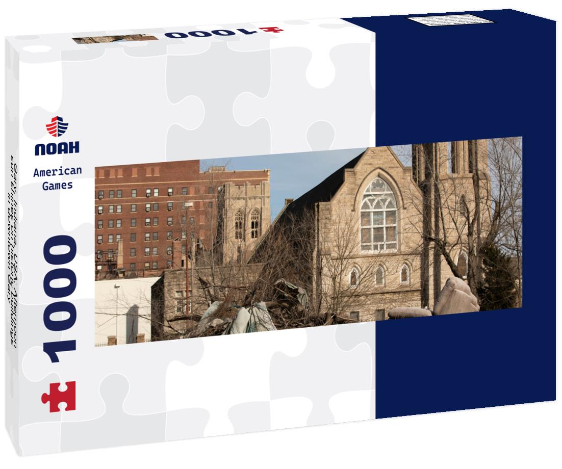 Noah Jigsaw Puzzle Gary, Indiana, USA: Afternoon sun shines on historic buildings in downtown Gary panorama 1000 pieces