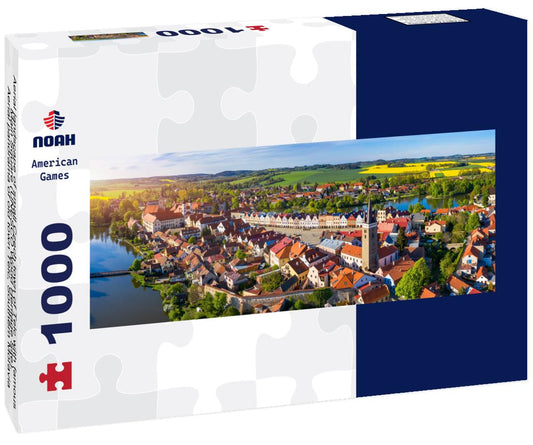 Noah Jigsaw Puzzle Aerial landscape of small Czech town of Telc with famous Main Square (UNESCO World Heritage Site). Aerial panorama of old town Telc, Southern Moravia, Czechia. Historic center of Telc, Czech Republic panorama 1000 pieces