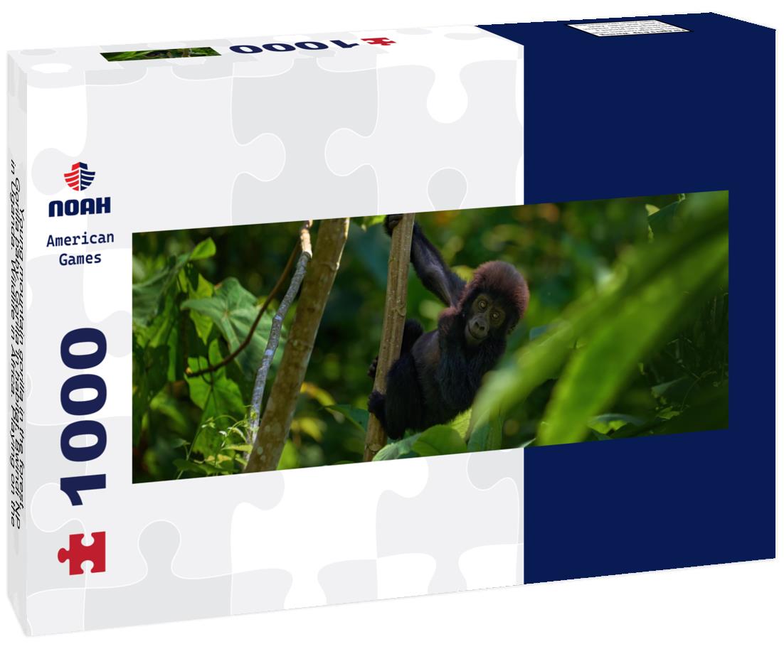 Noah Jigsaw Puzzle Young mountain gorilla in the forest. Gorilla baby. Gorilla in habitat, Bwindi NP in Uganda. Wildlife in Africa. Playing on the tree in the forest, the nature wild life in Uganda panorama 1000 pieces
