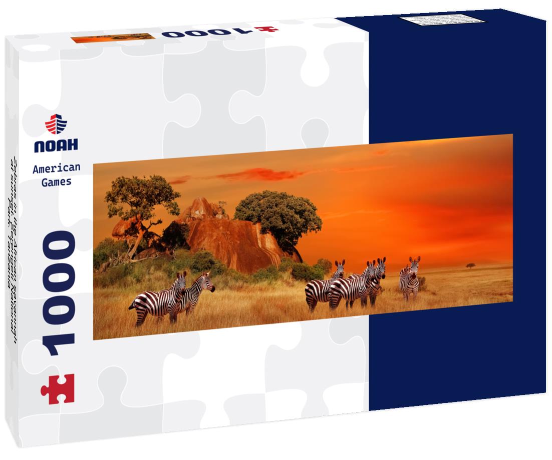 Noah Jigsaw Puzzle Zebras in the African savannah at sunset. Serengeti National Park. Tanzania panorama 1000 pieces