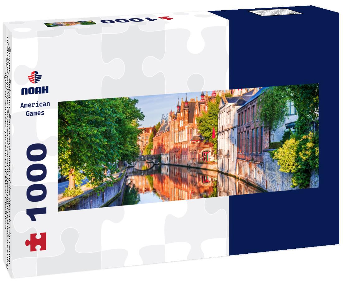 Noah Jigsaw Puzzle Bruges, Belgium. Panoramic view of the historic city center of Brugge with the Groenerei canal in beautiful golden morning light at sunrise, province of West Flanders panorama 1000 pieces