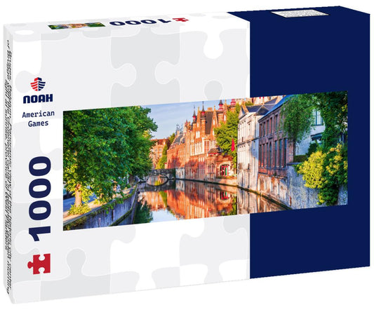 Noah Jigsaw Puzzle Bruges, Belgium. Panoramic view of the historic city center of Brugge with the Groenerei canal in beautiful golden morning light at sunrise, province of West Flanders panorama 1000 pieces