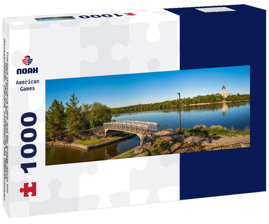 Noah Jigsaw Puzzle Tranquil Wascana Lake and the bridge along the hiking trails of the Lakes Park in Regina, Saskatchewan, Canada, overlooking the Saskatchewan panorama 1000 pieces