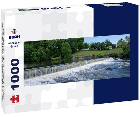 Noah Jigsaw Puzzle Blackstone River Valley National Historic Park, Slater Mill Historic Site. Samuel Slater's cotton spinning mill in Pawtucket, Rhode Island, birthplace of America's industrial revolution. Slater Mill Dam panorama 1000 pieces