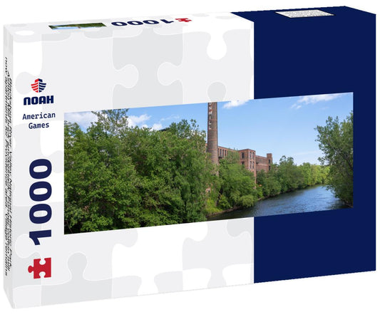 Noah Jigsaw Puzzle Blackstone River Valley National Historic Park. Ashton Mill brick smokestack. Former cotton mill now apartments for Providence area. Village remains example of a Rhode Island System mill village panorama 1000 pieces