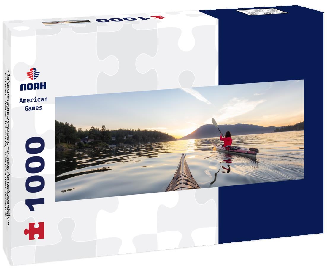 Noah Jigsaw Puzzle Adventurous women on sea kayak paddling in the Pacific Ocean. Sunny summer day sunset. Near Victoria, Vancouver Islands, British Columbia, Canada panorama 1000 pieces