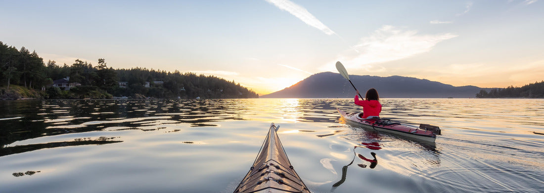 Noah Jigsaw Puzzle Adventurous women on sea kayak paddling in the Pacific Ocean. Sunny summer day sunset. Near Victoria, Vancouver Islands, British Columbia, Canada panorama 1000 pieces
