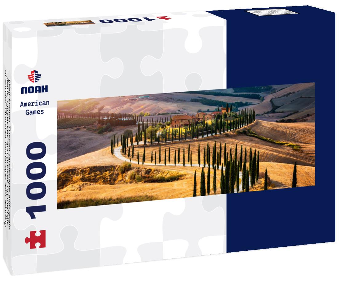 Noah Jigsaw Puzzle Well-known Tuscan landscape with grain fields, cypresses and houses on the hills at sunset. Summer landscape with winding road in Tuscany, Italy panorama 1000 pieces