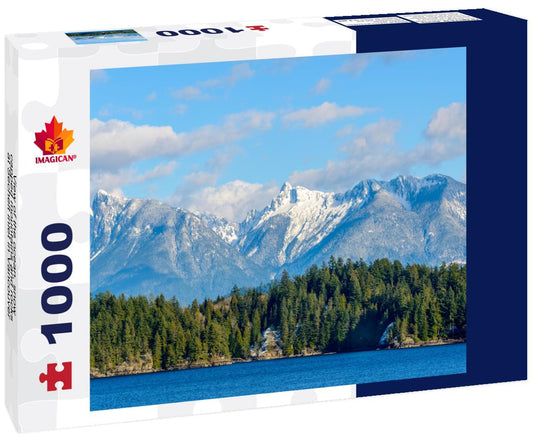 ImagiCan Jigsaw Puzzle View of the ocean, snow-capped mountains and rocks at Sechelt inlet in Vancouver 1000 pieces