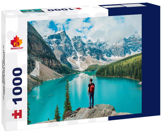 ImagiCan Jigsaw Puzzle Canada travel man hiker at Moraine Lake Banff National Park, Alberta 1000 pieces