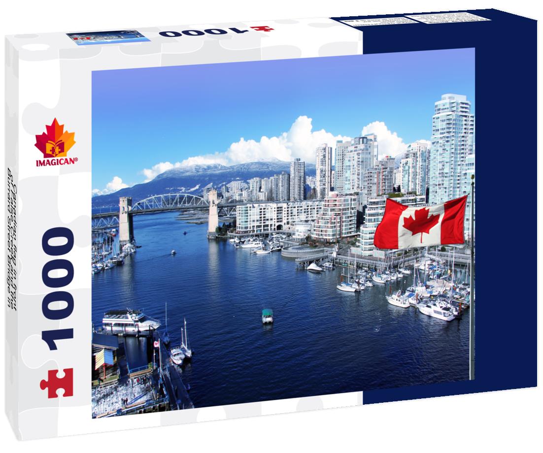 ImagiCan Jigsaw Puzzle Canadian flag in front of False Creek and the Burrard Street Bridge in Vancouver, Canada 1000 pieces