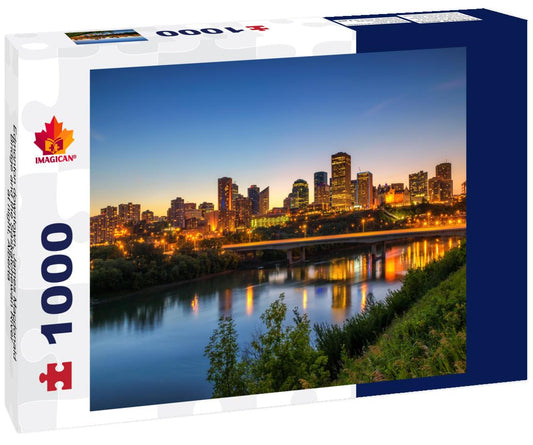 ImagiCan Jigsaw Puzzle Edmonton downtown, James Macdonald Bridge and the Saskatchewan River at night, Alberta 1000 pieces