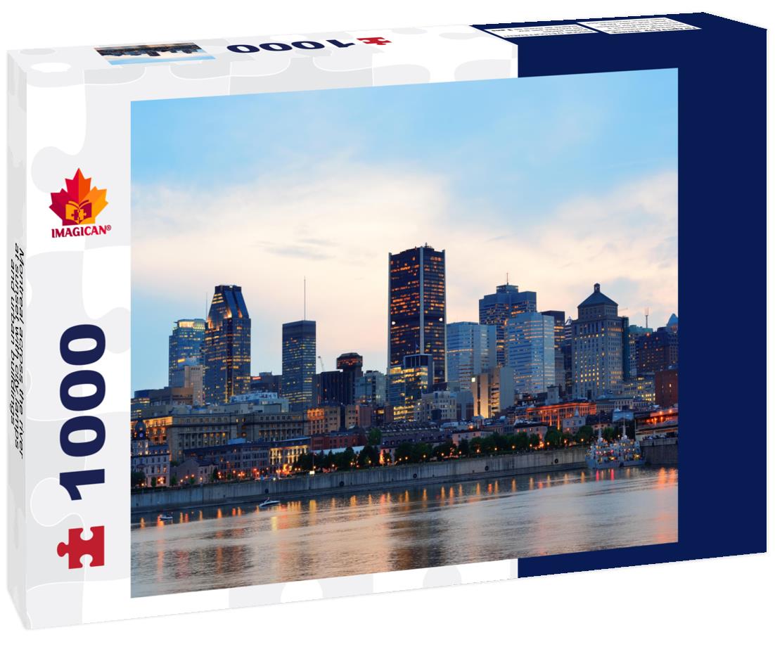 ImagiCan Jigsaw Puzzle Montreal across the river at sunset with city lamps and urban buildings 1000 pieces