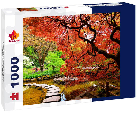 ImagiCan Jigsaw Puzzle Pond with overhanging red Japanese apples in spring, Victoria, BC, Canada 1000 pieces