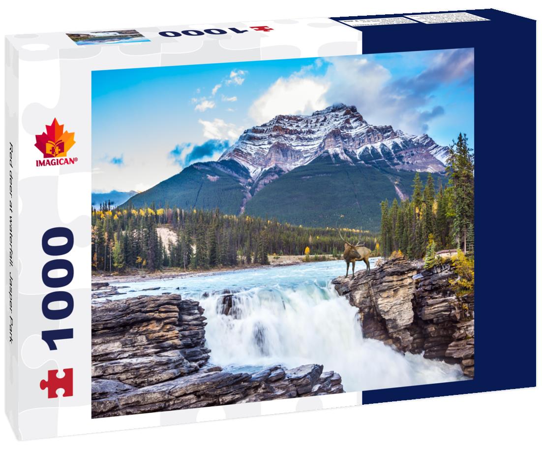 ImagiCan Jigsaw Puzzle Red deer at waterfall. Jasper Park 1000 pieces