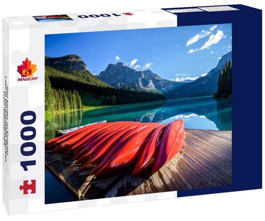ImagiCan Jigsaw Puzzle Red kayaks on Emerald Lake in the Canadian Rockies, Yoho National Park, Alberta, Canada 1000 pieces
