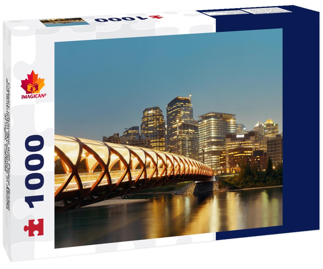 ImagiCan Jigsaw Puzzle Calgary cityscape with Peace Bridge and downtown skyscrapers in Alberta at night, Canada 1000 pieces