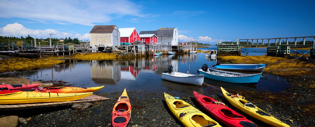 Kayaks on shore, Blue Rocks, Nova Scotia Canada 2000pc Panoramic Puzzle