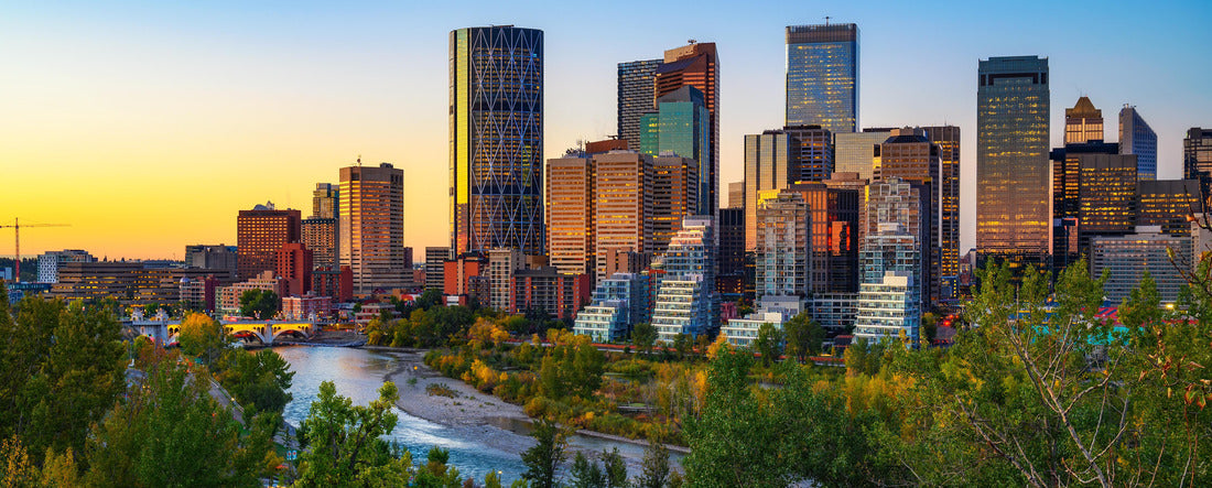 Sunset above the Calgary skyline with the Bow River, Alberta, Canada 2000pc Panoramic Puzzle