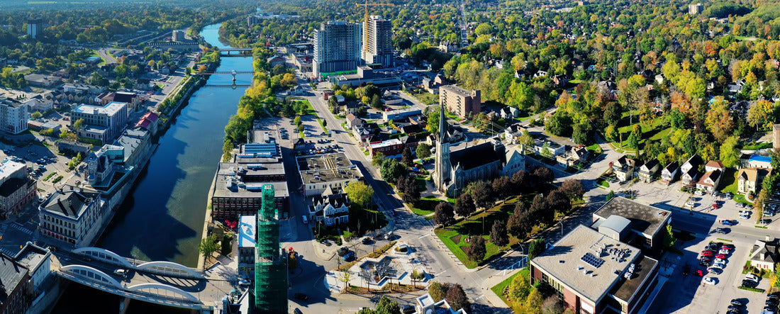 An Aerial scene in Cambridge, Ontario, Canada in the spring 2000pc Panoramic Puzzle