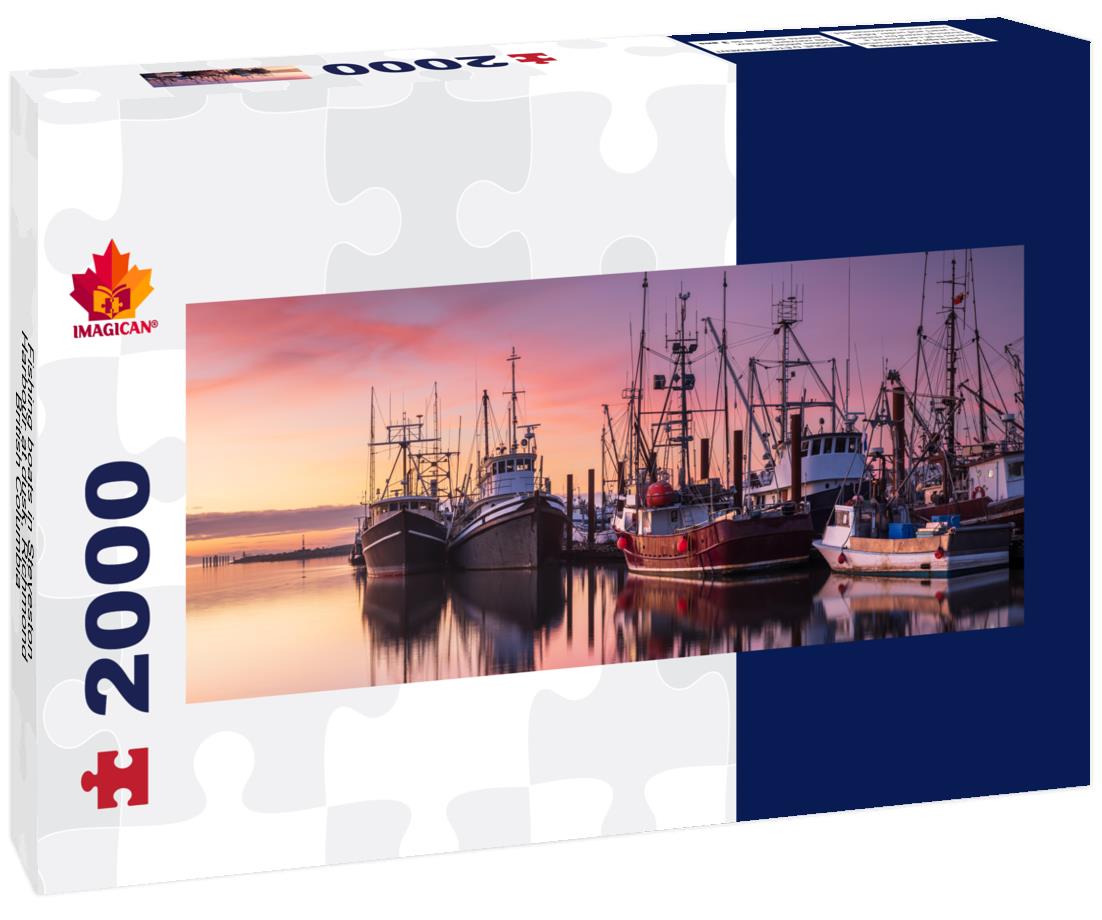 Fishing boats in Steveston Harbour at dusk, Richmond, British Columbia 2000pc Panoramic Puzzle