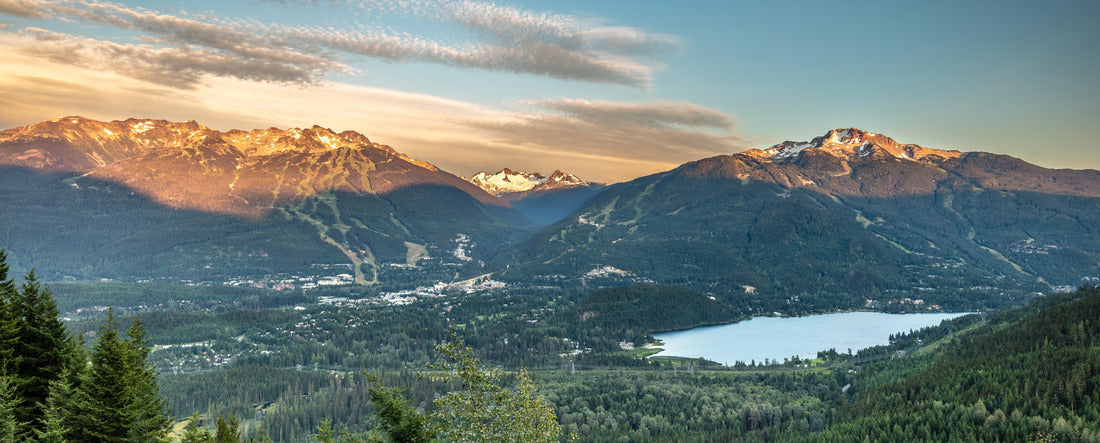 Spectacular view of Whistler and Blackcomb mountains and valley at sunset 2000pc Panoramic Puzzle