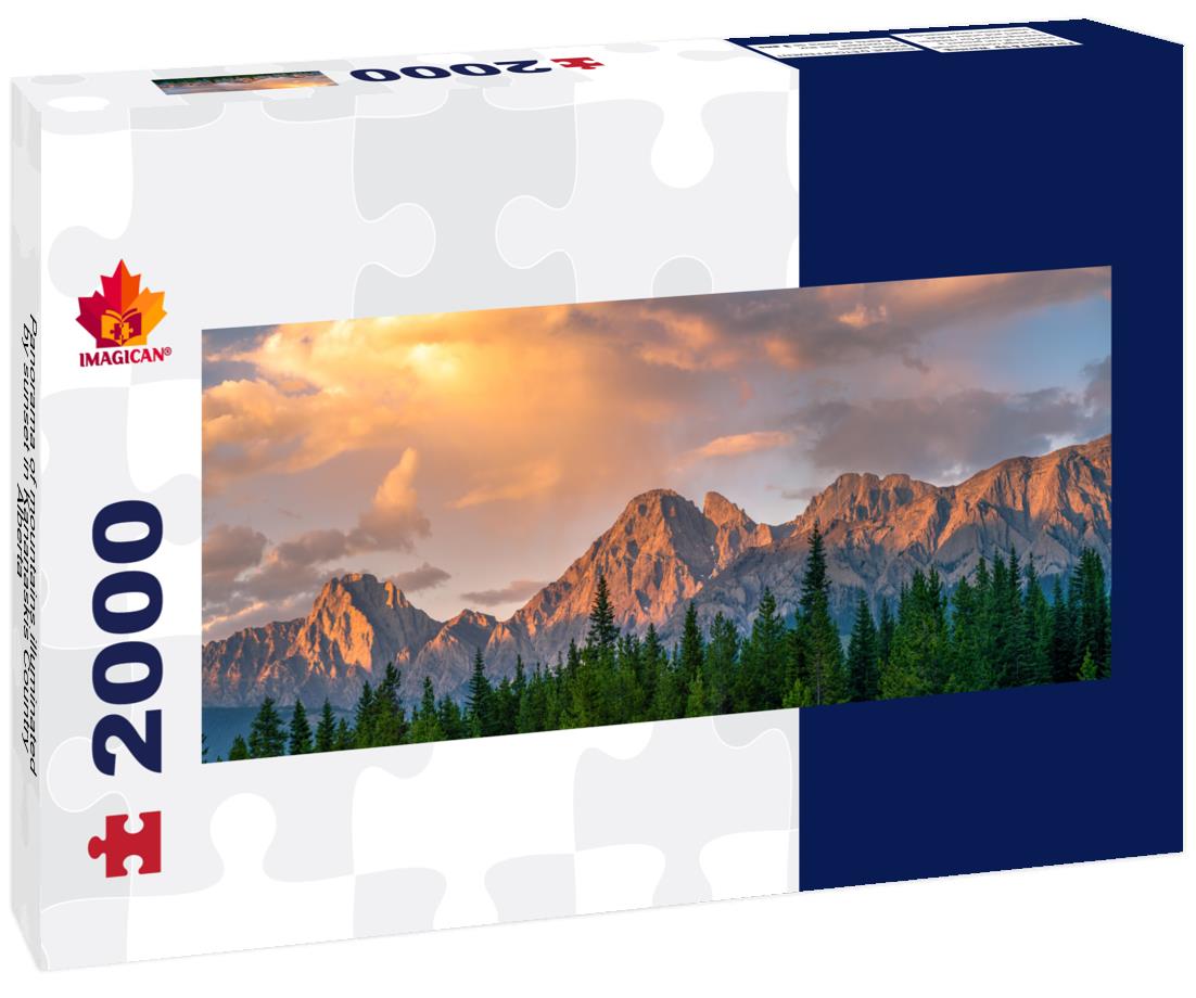 mountains illuminated by sunset in Kananaskis Country, Alberta 2000pc Panoramic Puzzle