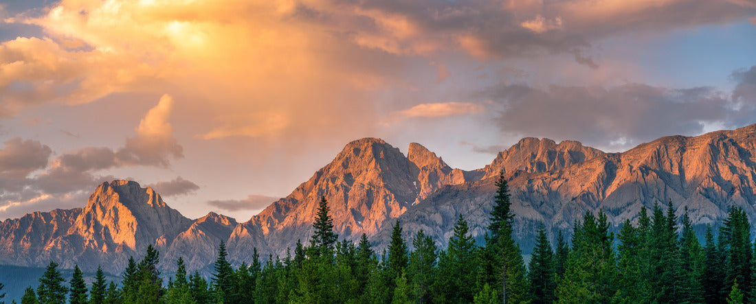 mountains illuminated by sunset in Kananaskis Country, Alberta 2000pc Panoramic Puzzle