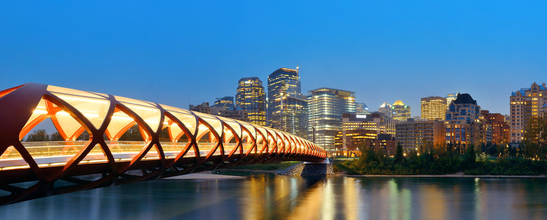 Calgary City with Peace Bridge and skyscrapers in Alberta at dusk, Canada 2000pc Panoramic Puzzle