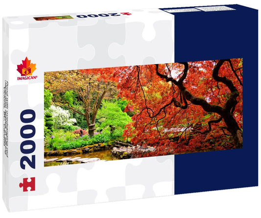 ImagiCan Jigsaw Puzzle Pond with overhanging red Japanese apples in spring, Victoria, BC, Canada 2000 pieces panorama